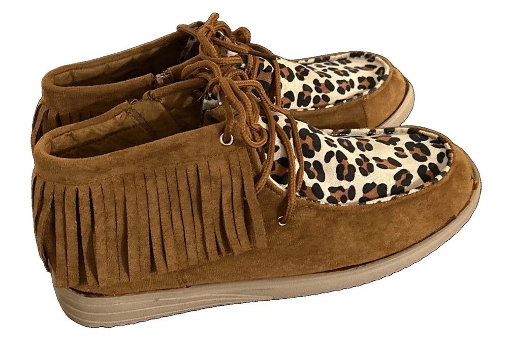 Outwoods Walk-8 Leopard Print Combo Sneakers Fringed Womens Size 9 Brand New!